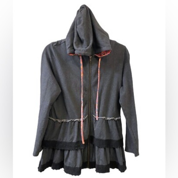 Matilda Jane Wise Wonderful Zip Up Hoodie Jacket Sweatshirt Ruffle Gray Size XS - Picture 2 of 5